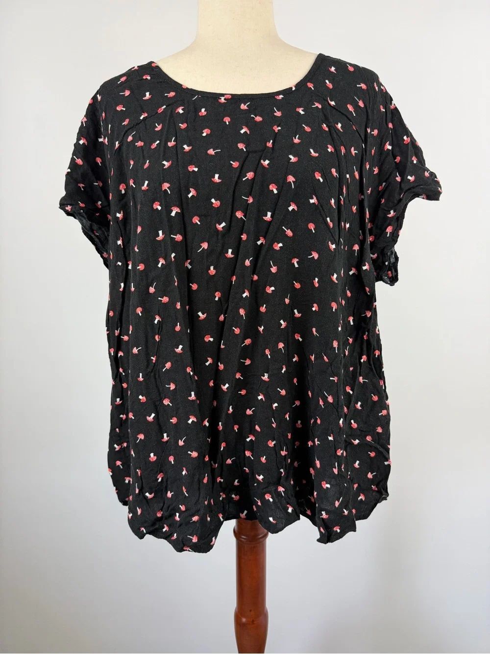 torrid Black Short-Sleeve Blouse with Pink Floral Print